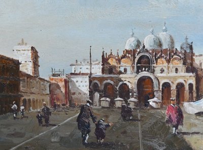 E. JACOB (19. - 20. Jh.) Öl auf Leinwand Ansicht von Venedig Der Markusplatz