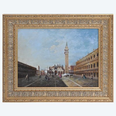 E. JACOB (19. - 20. Jh.) Öl auf Leinwand Ansicht von Venedig Der Markusplatz