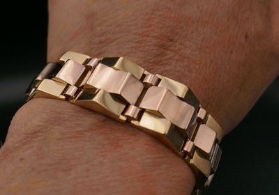 Bracelet Tank En Or Rose Et Or Jaune 18 Carats.