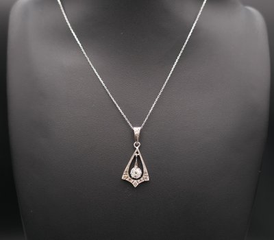 Art-Deco-Anhänger Diamant 0,53 ct Gold Und Platin, Goldkette.