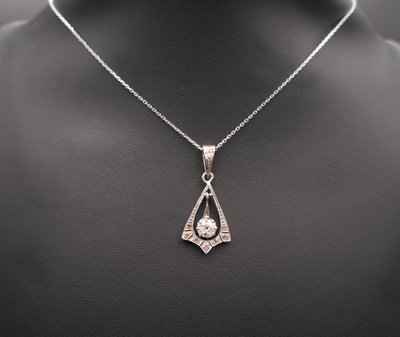 Art-Deco-Anhänger Diamant 0,53 ct Gold Und Platin, Goldkette.