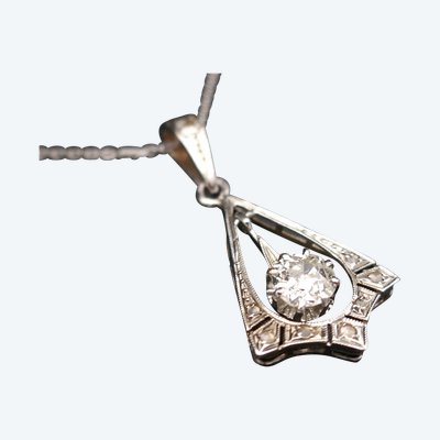 Art-Deco-Anhänger Diamant 0,53 ct Gold Und Platin, Goldkette.