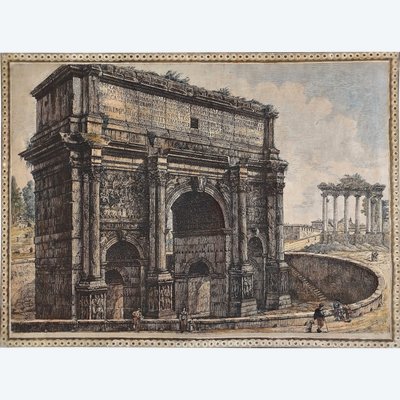 Roma l'Arco di Trionfo di Septime Sévère Incisione antica Architettura del XIX secolo