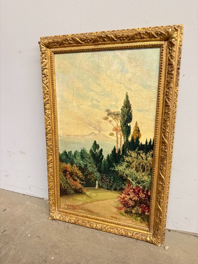Antikes Ölgemälde auf Tafel Neapel, Vesuv 1947, Gallotti, 58x37 cm