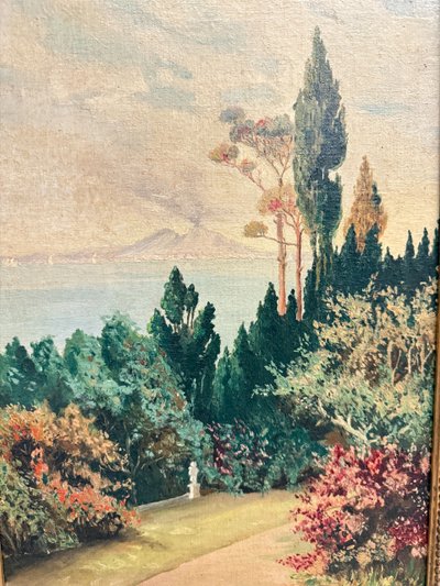 Antikes Ölgemälde auf Tafel Neapel, Vesuv 1947, Gallotti, 58x37 cm