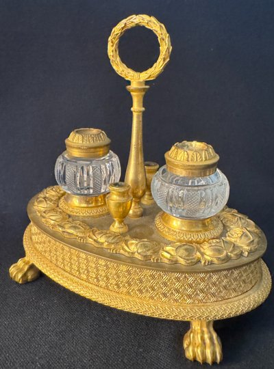 Encrier Empire cristal et bronze doré 
