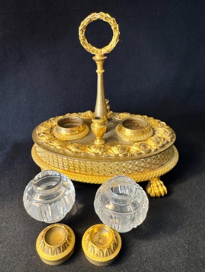 Encrier Empire cristal et bronze doré 
