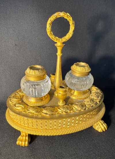 Encrier Empire cristal et bronze doré 