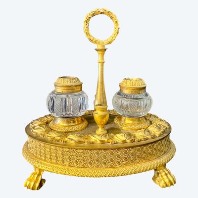 Encrier Empire cristal et bronze doré 