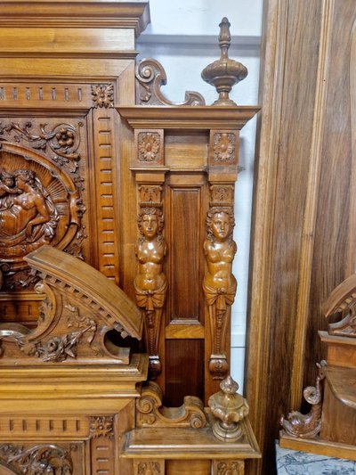 Antique Italian Reniassance Bed Heavily Carved Walnut