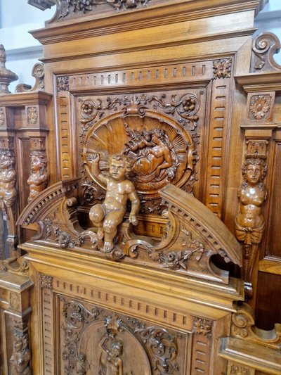 Antique Italian Reniassance Bed Heavily Carved Walnut