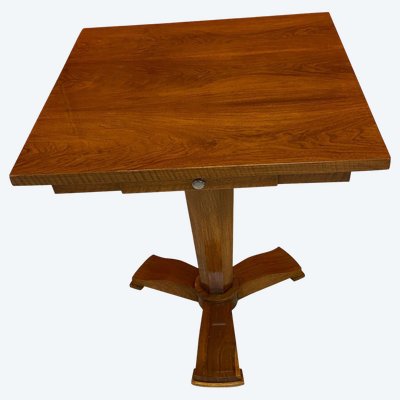 Art Deco mahogany pedestal table, in the style of Ejules Leleu, circa 1930 (fully restored)