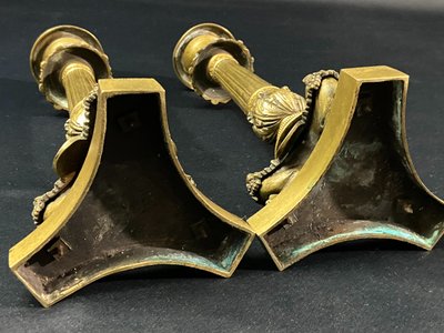 Pair of Restauration-period gilt bronze and chased candlestick torches