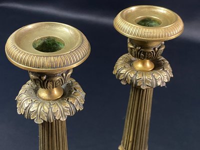 Pair of Restauration-period gilt bronze and chased candlestick torches