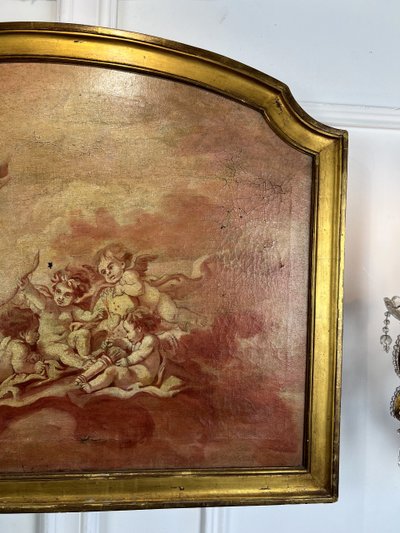 DIPINTO DI FALEGNAMERIA / PIANO DELLA PORTA / OLIO SU TELA CON DECORAZIONE DI PUTTI