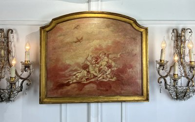 DIPINTO DI FALEGNAMERIA / PIANO DELLA PORTA / OLIO SU TELA CON DECORAZIONE DI PUTTI