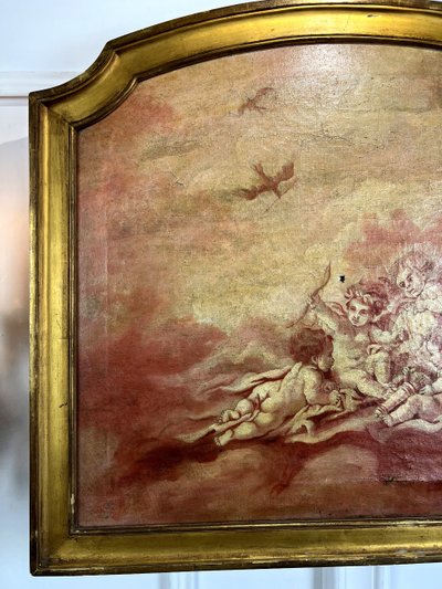 DIPINTO DI FALEGNAMERIA / PIANO DELLA PORTA / OLIO SU TELA CON DECORAZIONE DI PUTTI
