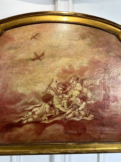 DIPINTO DI FALEGNAMERIA / PIANO DELLA PORTA / OLIO SU TELA CON DECORAZIONE DI PUTTI