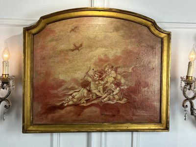 DIPINTO DI FALEGNAMERIA / PIANO DELLA PORTA / OLIO SU TELA CON DECORAZIONE DI PUTTI