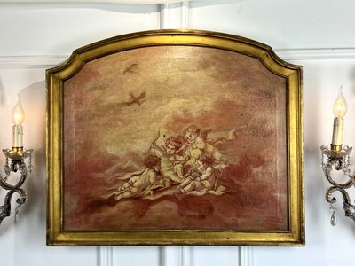 DIPINTO DI FALEGNAMERIA / PIANO DELLA PORTA / OLIO SU TELA CON DECORAZIONE DI PUTTI