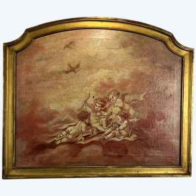 DIPINTO DI FALEGNAMERIA / PIANO DELLA PORTA / OLIO SU TELA CON DECORAZIONE DI PUTTI