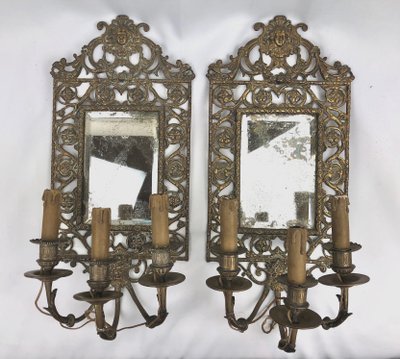Pair of mirrored sconces, 19th century