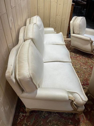 Sofa lounge and pair of Louis XV style armchairs