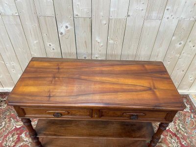 Console era Napoleon III in walnut and white marble