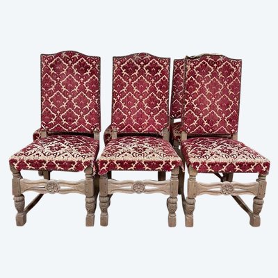 Suite di 6 sedie Louis XIII - High Era in Oak