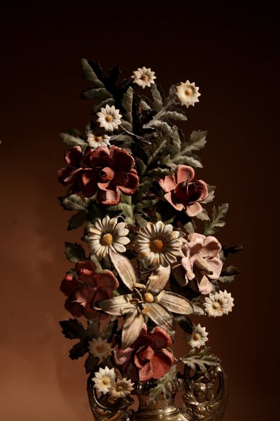 Highly decorative Italian flower vases in sheet metal and brass, circa 1850-1870