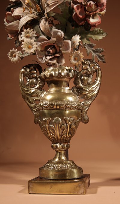 Highly decorative Italian flower vases in sheet metal and brass, circa 1850-1870
