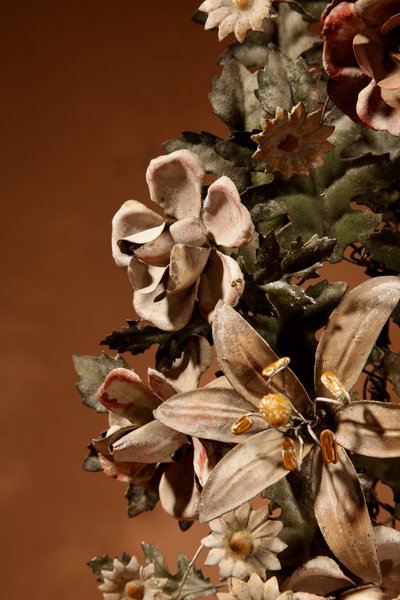 Highly decorative Italian flower vases in sheet metal and brass, circa 1850-1870