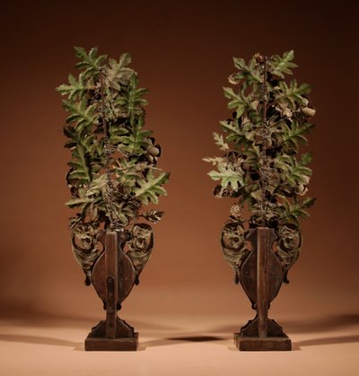 Highly decorative Italian flower vases in sheet metal and brass, circa 1850-1870