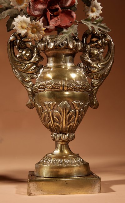Highly decorative Italian flower vases in sheet metal and brass, circa 1850-1870