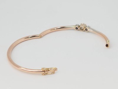 Art Nouveau bangle bracelet in two-tone gold, sapphires and diamonds