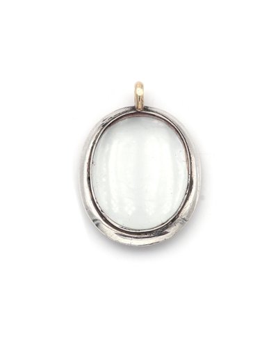 Pendentif loupe grenats en argent et or 18k, loupe ancienne, bijou anglais, médaillon loupe
