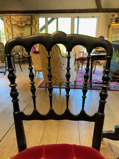 Pair of Napoleon III chairs, raspberry red velvet upholstered seats