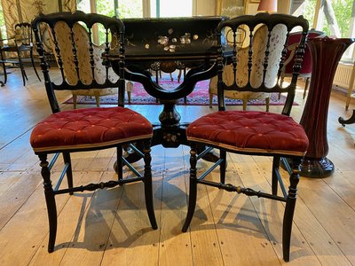 Pair of Napoleon III chairs, raspberry red velvet upholstered seats