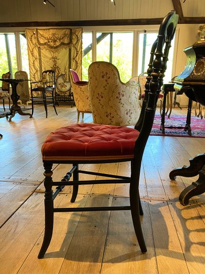 Pair of Napoleon III chairs, raspberry red velvet upholstered seats