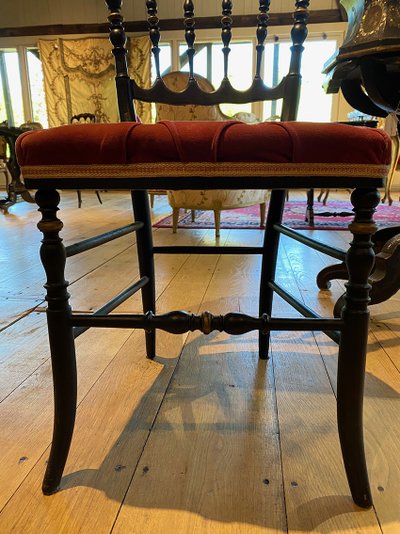 Pair of Napoleon III chairs, raspberry red velvet upholstered seats