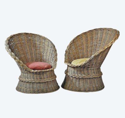 Two Wicker Armchairs , Circa 1960