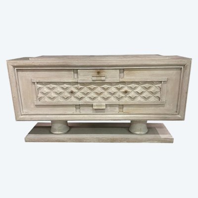 Charles Dudouyt Sideboard im Art-Deco-Stil aus weißgewaschener Eiche, ca. 1930/1940