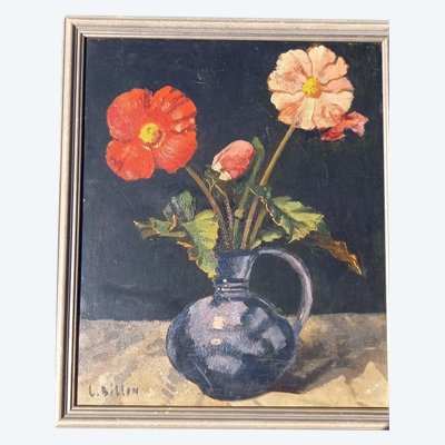 Olio su legno fiori in un vaso