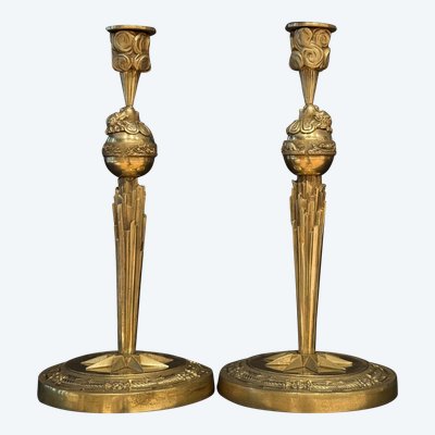 Claude Galle, Pair of Zephyr Candlesticks from the Empire Period.