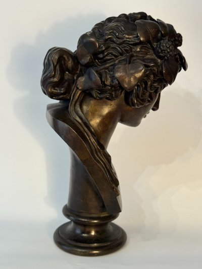 Busto in bronzo "Antinoo come Dioniso" H30 - F. Barbedienne colas (Bacco) 