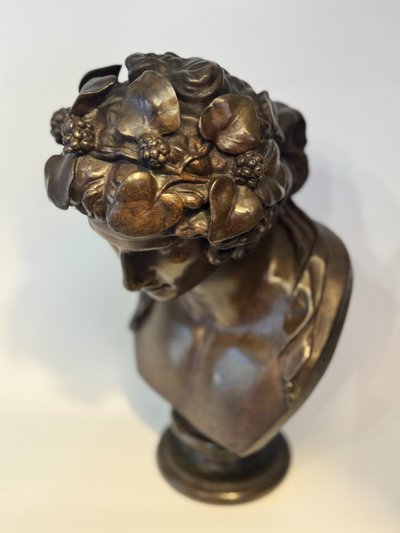 Busto in bronzo "Antinoo come Dioniso" H30 - F. Barbedienne colas (Bacco) 