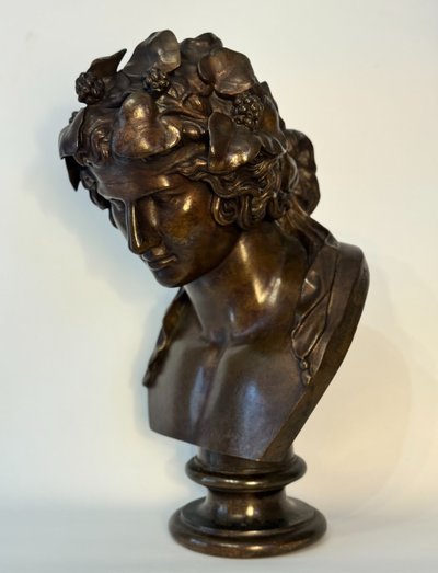 Busto in bronzo "Antinoo come Dioniso" H30 - F. Barbedienne colas (Bacco) 