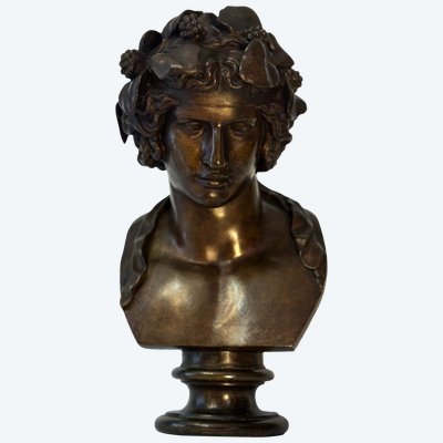 Busto in bronzo "Antinoo come Dioniso" H30 - F. Barbedienne colas (Bacco) 