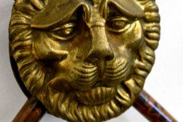 Antique Pair of Bamboo Shelves, Gilded Metal Medallions Circa 1950
