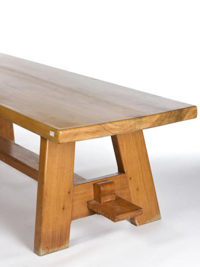 Large Neoclassical Solid Walnut Table, Circa 1940 In The Style Of Charlotte Perriand